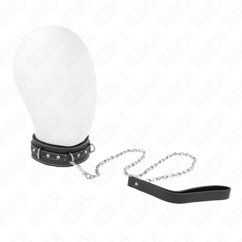 KINK - Collier en cuir PVC 105 cm avec rivet strass, laisse 41,5 x 4 cm