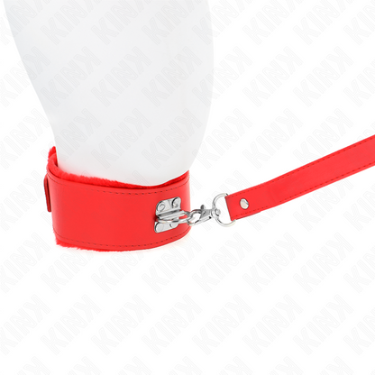 KINK - 116 CM SILVER STUDDED LEASH COLLAR MODEL 4 RED ADJUSTABLE 40-48 CM X 6 CM