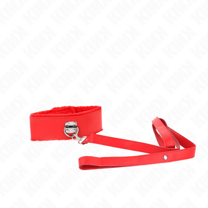 KINK - 116 CM SILVER STUDDED LEASH COLLAR MODEL 4 RED ADJUSTABLE 40-48 CM X 6 CM
