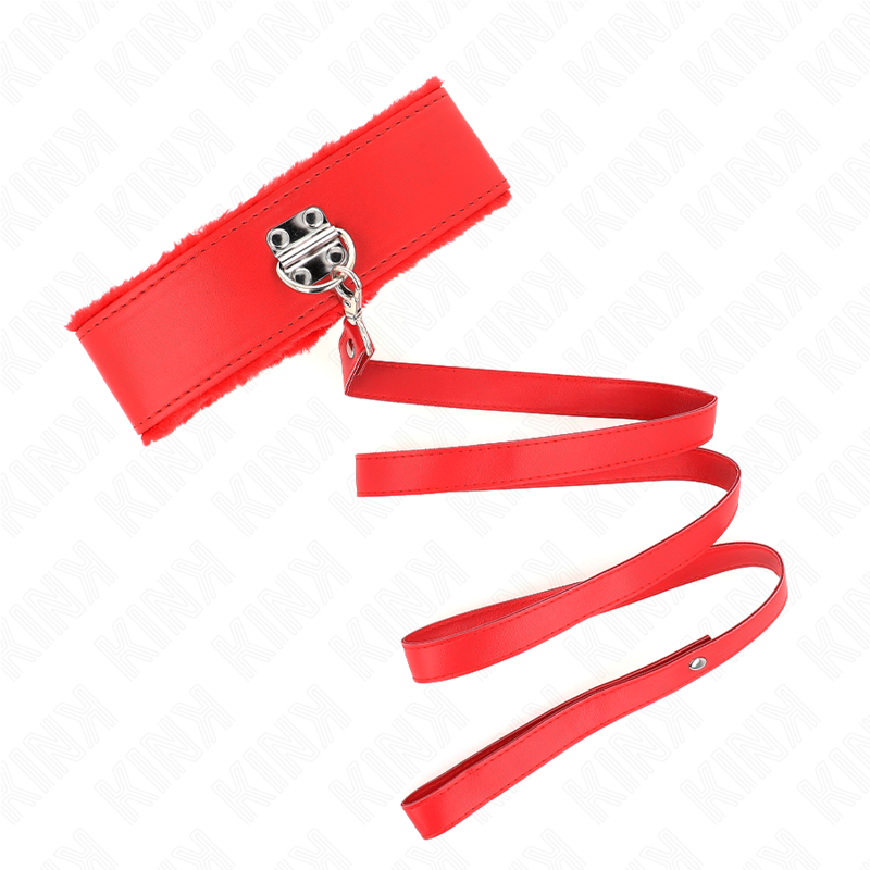 KINK - 116 CM SILVER STUDDED LEASH COLLAR MODEL 4 RED ADJUSTABLE 40-48 CM X 6 CM