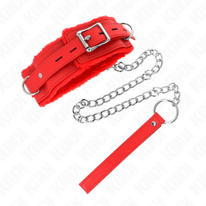 KINK - COLLIER 65 CM AVEC LAISSE AVEC RETENUES ROUGE RÉGLABLE 36-42 CM X 5,5 CM