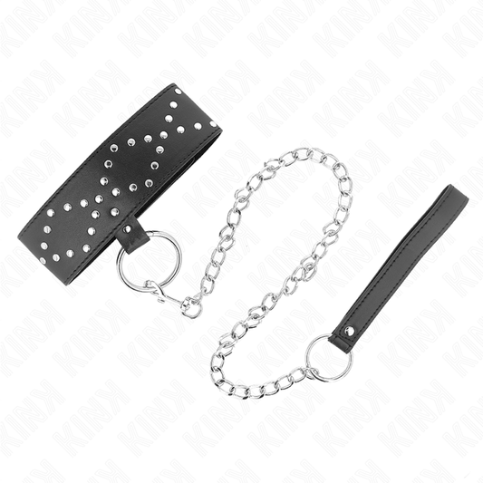 KINK - COLLIER LAISSE CLOUTÉ ARGENT 65 CM MODÈLE 3 RÉGLABLE 36-43 CM X 5 CM