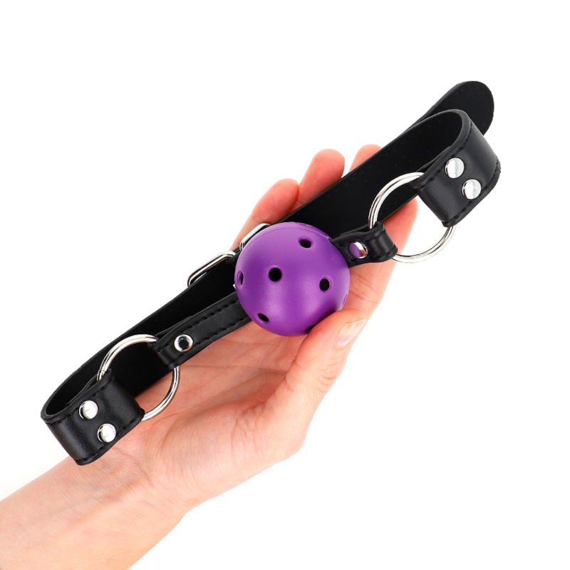KINK - BÂILLON-BOULE RESPIRANT 4 CM AVEC DOUBLE RIVET VIOLET 62 x 2,5 CM RÉGLABLE 42-58 CM
