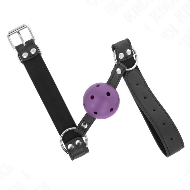 KINK - BÂILLON-BOULE RESPIRANT 4 CM AVEC DOUBLE RIVET VIOLET 62 x 2,5 CM RÉGLABLE 42-58 CM