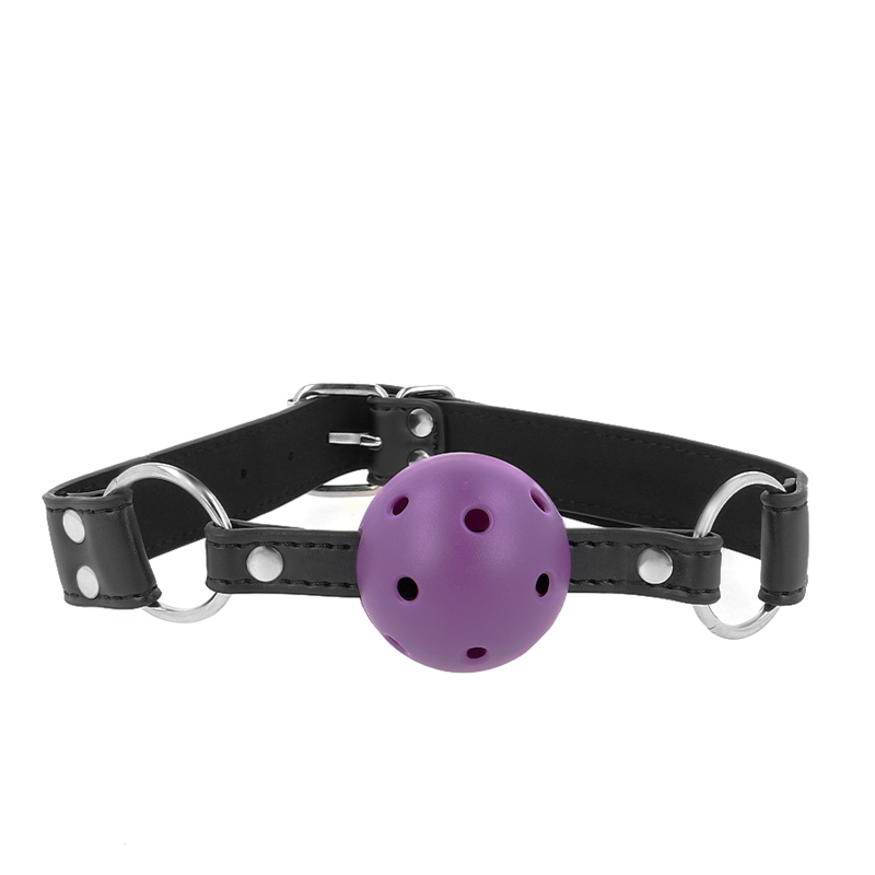 KINK - BÂILLON-BOULE RESPIRANT 4 CM AVEC DOUBLE RIVET VIOLET 62 x 2,5 CM RÉGLABLE 42-58 CM