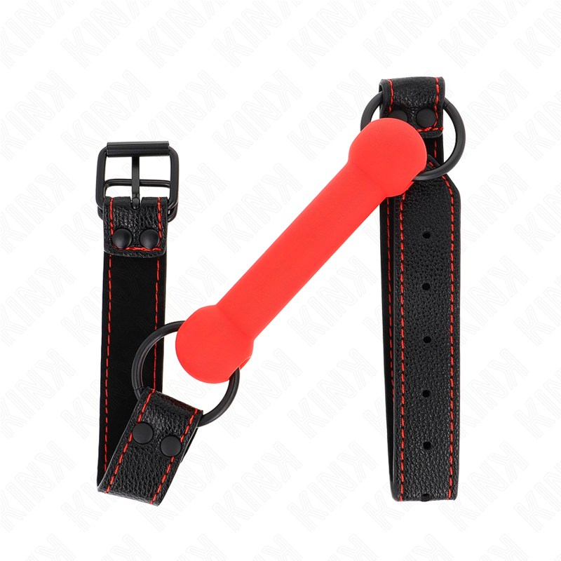 KINK - BONE-SHAPED GAG WITH ADJUSTABLE RED LEATHERETTE STRAP 41-57 CM