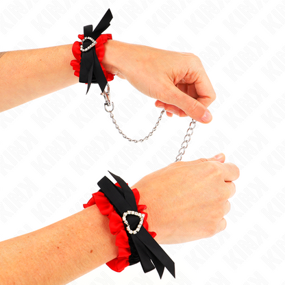 KINK - Bracelets élastiques en dentelle avec détail cœur rouge, réglables 22-35 cm