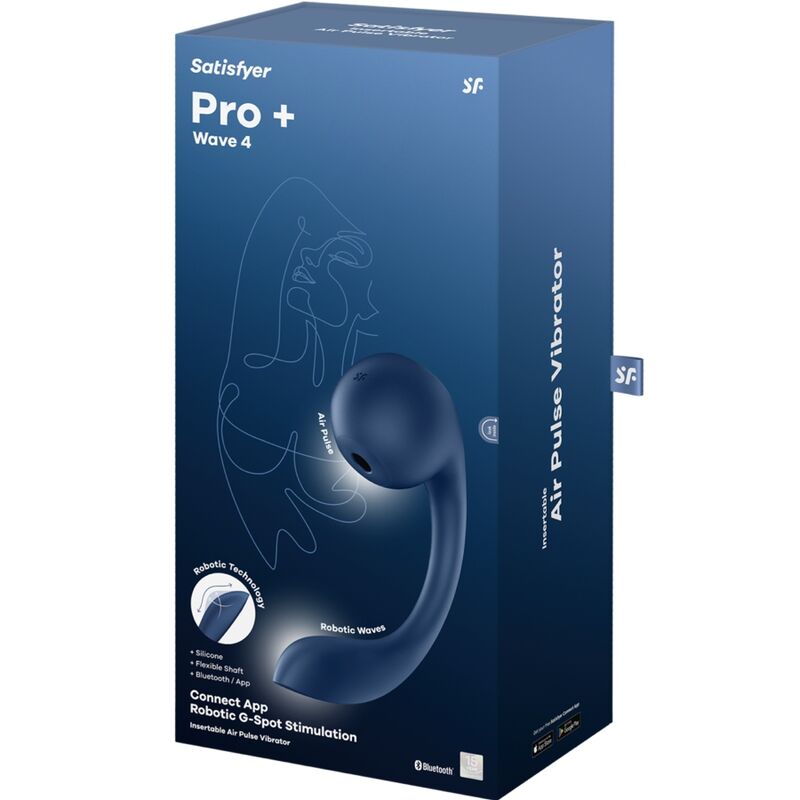 SATISFYER - PRO+ WAVE 4 STIMULATEUR POINT G ET AIR PULSE APPLICATION GRATUITE BLEU FONCÉ