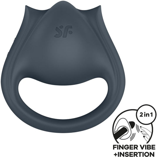 SATISFYER - PERFECT PAIR 2 MULTIVIBRATOR 2 IN 1 COCK RING &amp; FINGER STIMULATOR GREY