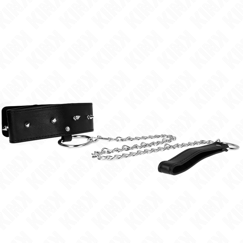 KINK - COLLIER LAISSE CLOUTÉ ARGENT 65 CM MODÈLE 2 RÉGLABLE 36-43 CM X 5 CM