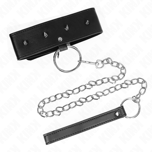 KINK - COLLIER LAISSE CLOUTÉ ARGENT 65 CM MODÈLE 2 RÉGLABLE 36-43 CM X 5 CM