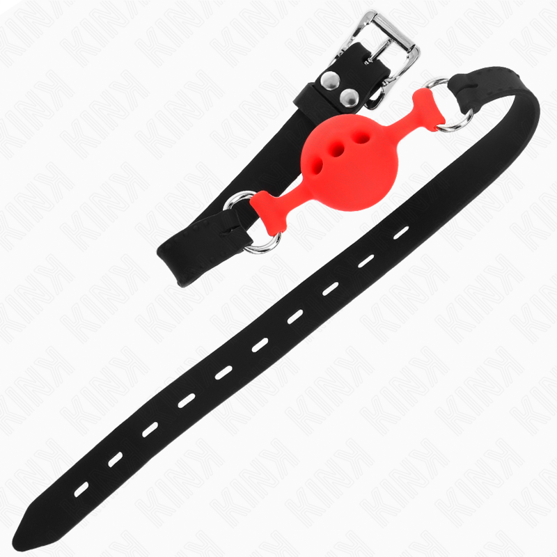 KINK - GAG 55 x 2 CM BOULE 4 CM ENTIÈREMENT EN SILICONE TAILLE S ROUGE RÉGLABLE 35-51 CM