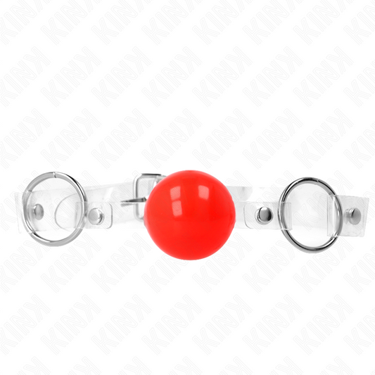 KINK - BÂILLON À BOULE ROUGE RÉGLABLE EN PVC TRANSPARENT