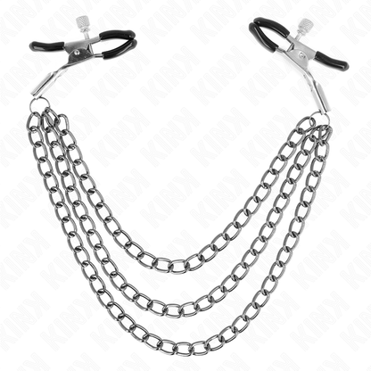 KINK - PINCES À TÉTONS TRIPLE CHAÎNE NOIRES 20/23/28 CM