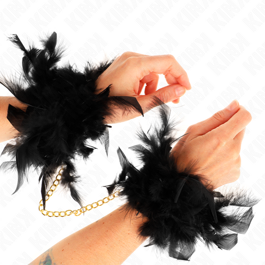 KINK - BLACK FEATHER HANDCUFFS WITH GOLD CHAIN ​​MODEL 1