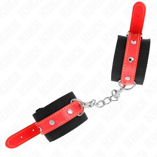 KINK - BRACELETS EN NYLON NOIR AVEC BRACELET RÉGLABLE EN SIMILICUIR ROUGE 19-24 CM X 5,5 CM