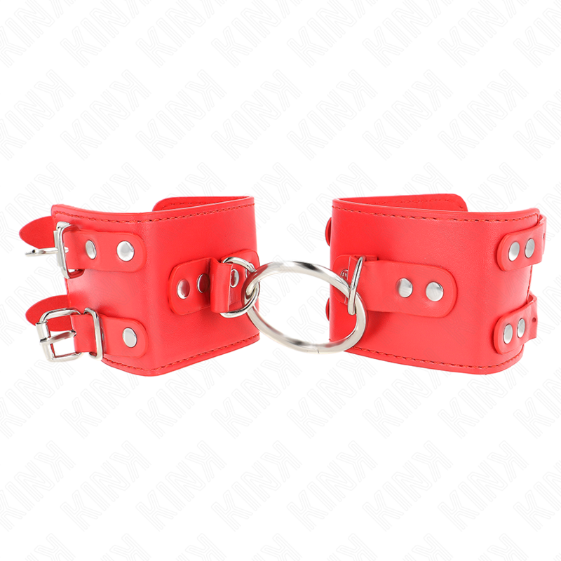 KINK - SUPPORT DE POIGNET AVEC ANNEAUX ET CLOUS, ROUGE, RÉGLABLE, 17-22 CM X 6,5 CM