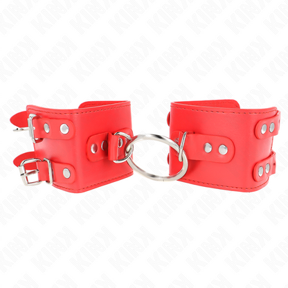 KINK - SUPPORT DE POIGNET AVEC ANNEAUX ET CLOUS, ROUGE, RÉGLABLE, 17-22 CM X 6,5 CM