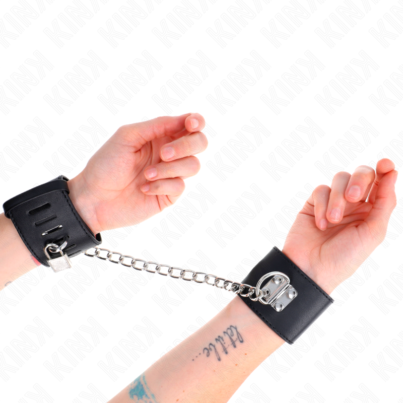 KINK - BRACELETS FIXES AVEC CHAÎNE DE 30 CM ET FERMETURE À CADENAS NOIR RÉGLABLE 16-23 CM X 5,5 CM