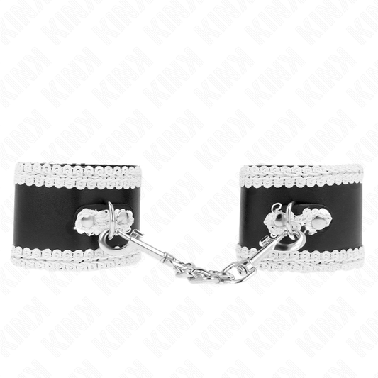 KINK - BRACELETS NOIRS AVEC DENTELLE DÉCORATIVE BLANCHE RÉGLABLE 20-23 CM X 5,5 CM