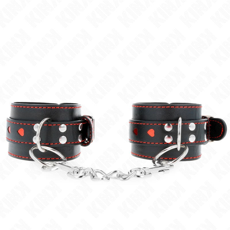 KINK - BRACELETS NOIRS AVEC INSERT COEUR ROUGE RÉGLABLES 21-28 CM X 5,5 CM