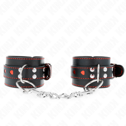 KINK - BRACELETS NOIRS AVEC INSERT COEUR ROUGE RÉGLABLES 21-28 CM X 5,5 CM