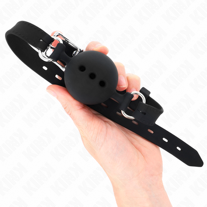 KINK - GAG 55 x 2 CM BOULE 4,5 CM SILICONE COMPLET TAILLE M NOIR RÉGLABLE 35-51 CM