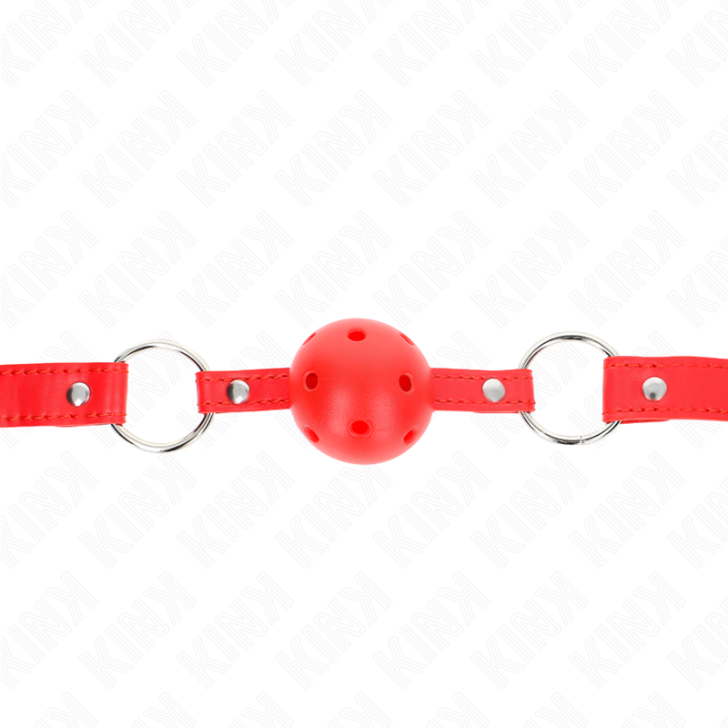 KINK - BÂILLON-BOULE RESPIRANT 4 CM AVEC DOUBLE RIVET MODÈLE 1 ROUGE 62 x 2,5 CM RÉGLABLE 42-58 CM