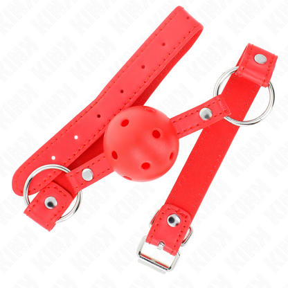 KINK - BÂILLON-BOULE RESPIRANT 4 CM AVEC DOUBLE RIVET MODÈLE 1 ROUGE 62 x 2,5 CM RÉGLABLE 42-58 CM