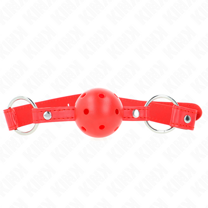 KINK - BÂILLON-BOULE RESPIRANT 4 CM AVEC DOUBLE RIVET MODÈLE 1 ROUGE 62 x 2,5 CM RÉGLABLE 42-58 CM