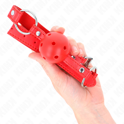 KINK - BÂILLON-BOULE RESPIRANT 4 CM AVEC DOUBLE RIVET MODÈLE 1 ROUGE 62 x 2,5 CM RÉGLABLE 42-58 CM