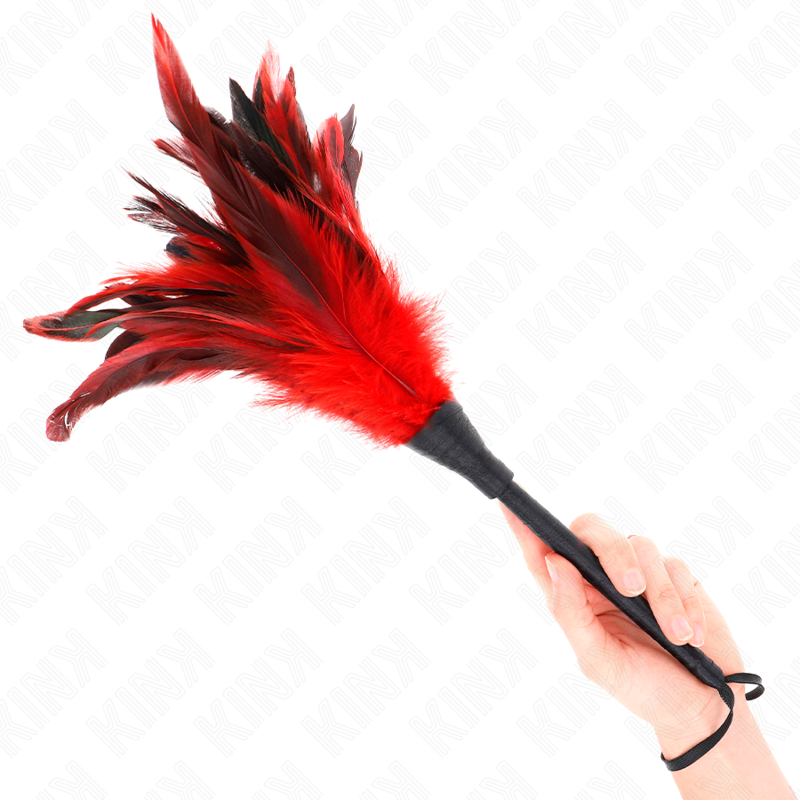 KINK - CORNE DE FEMME ROUGE CHATOUILLER PLUMES DE POULET 36 CM