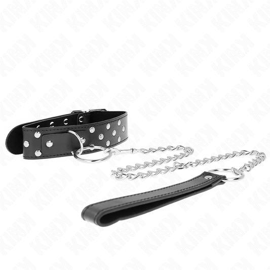 KINK - COLLIER AVEC LAISSE 65 CM ANNEAU RIVET NOIR RÉGLABLE 36-50 CM X 3,8 CM