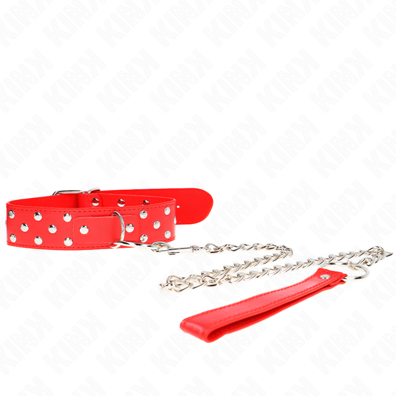 KINK - COLLIER AVEC LAISSE 65 CM ANNEAU RIVET ROUGE RÉGLABLE 36-50 CM X 3,8 CM