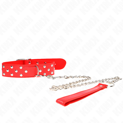 KINK - COLLIER AVEC LAISSE 65 CM ANNEAU RIVET ROUGE RÉGLABLE 36-50 CM X 3,8 CM