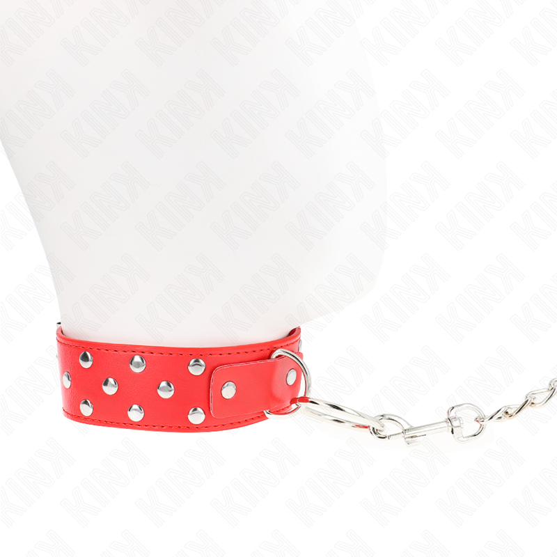 KINK - COLLIER AVEC LAISSE 65 CM ANNEAU RIVET ROUGE RÉGLABLE 36-50 CM X 3,8 CM