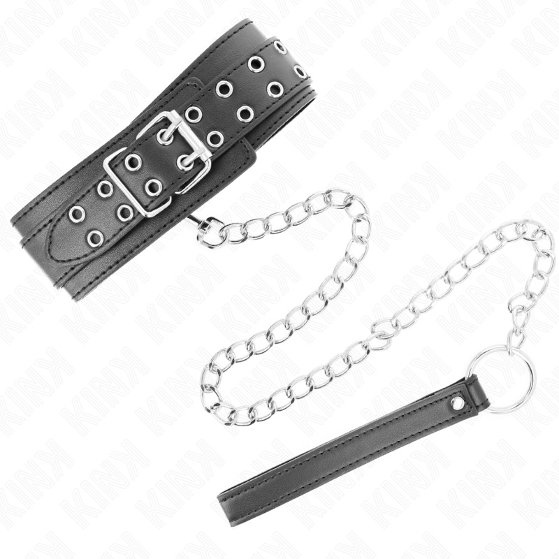KINK - COLLIER AVEC LAISSE 65 CM BOUCLES ARGENTÉES RÉGLABLES 33-46 CM X 5,5 CM