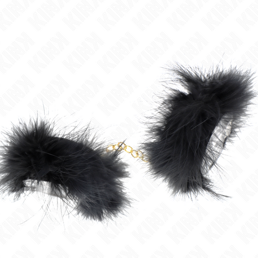 KINK - BLACK FEATHER HANDCUFFS WITH GOLD CHAIN ​​MODEL 2