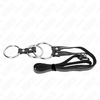 KINK - TRIPLE METAL COCK RING 3.8 CM TO 5 CM WITH LEATHERETTE BELT 112 CM