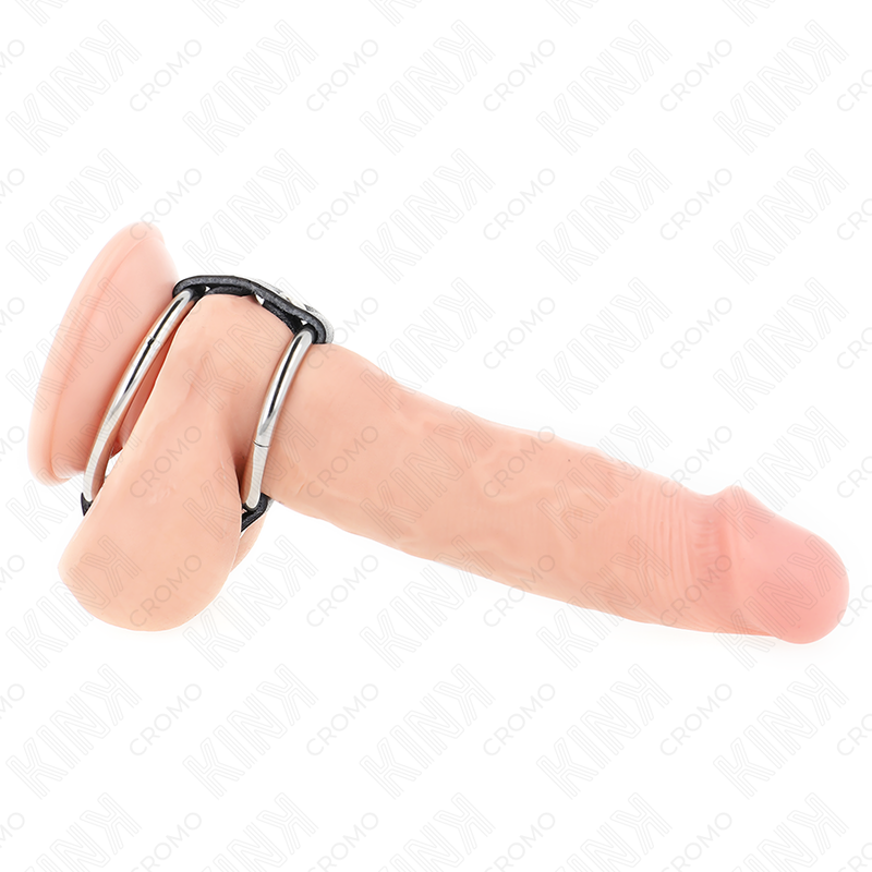 KINK - DOUBLE ANNEAU PÉNAL EN MÉTAL DE 3,8 CM À 5 CM CONNECTÉ AU CUIR