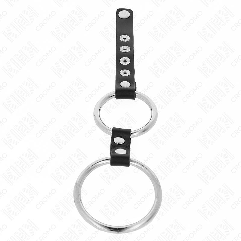 KINK - DOUBLE ANNEAU PÉNAL EN MÉTAL DE 3,8 CM À 5 CM CONNECTÉ AU CUIR