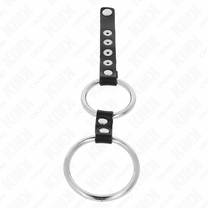 KINK - DOUBLE ANNEAU PÉNAL EN MÉTAL DE 3,8 CM À 5 CM CONNECTÉ AU CUIR