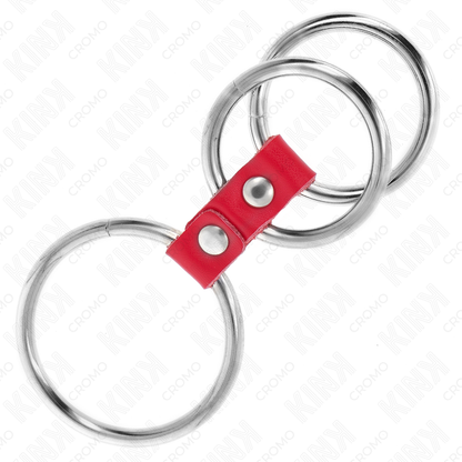 KINK - TRIPLE METAL COCK RING 3.7 CM TO 5 CM CONNECTED WITH RED LEATHER