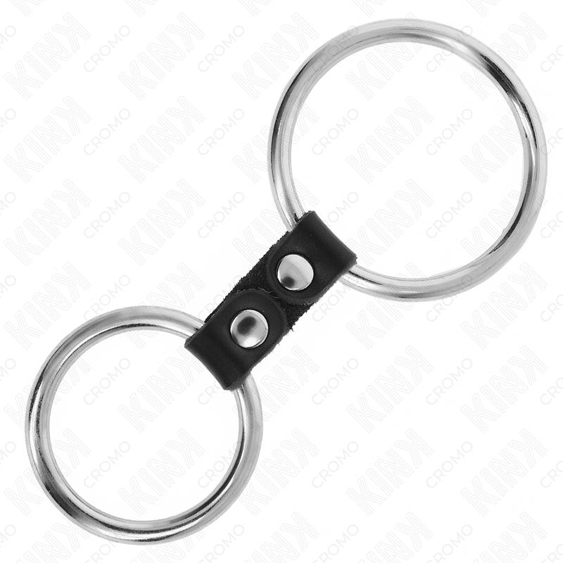 KINK - DOUBLE METAL PENIS RING 3.7 CM TO 5 CM CONNECTED BY LEATHERETTE STRAP MODEL 2