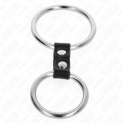 KINK - DOUBLE METAL PENIS RING 3.7 CM TO 5 CM CONNECTED BY LEATHERETTE STRAP MODEL 2