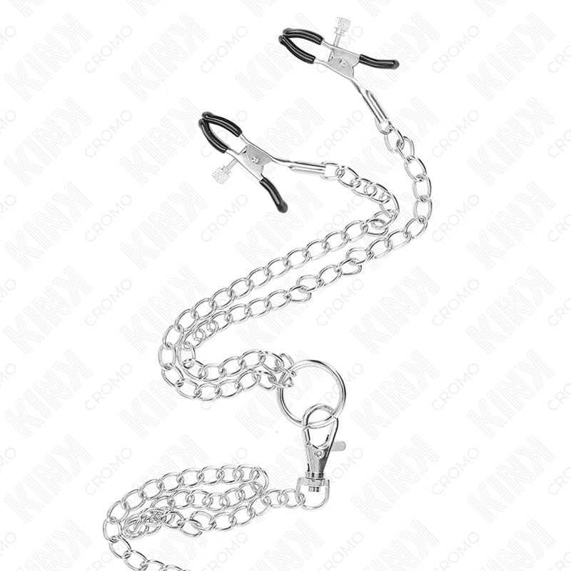 KINK - TRIPLE CHROME METAL COCK RING 3.8 CM TO 5 CM WITH 26 CM METAL CHAIN ​​AND NIPPLE CLAMPS MODEL 1