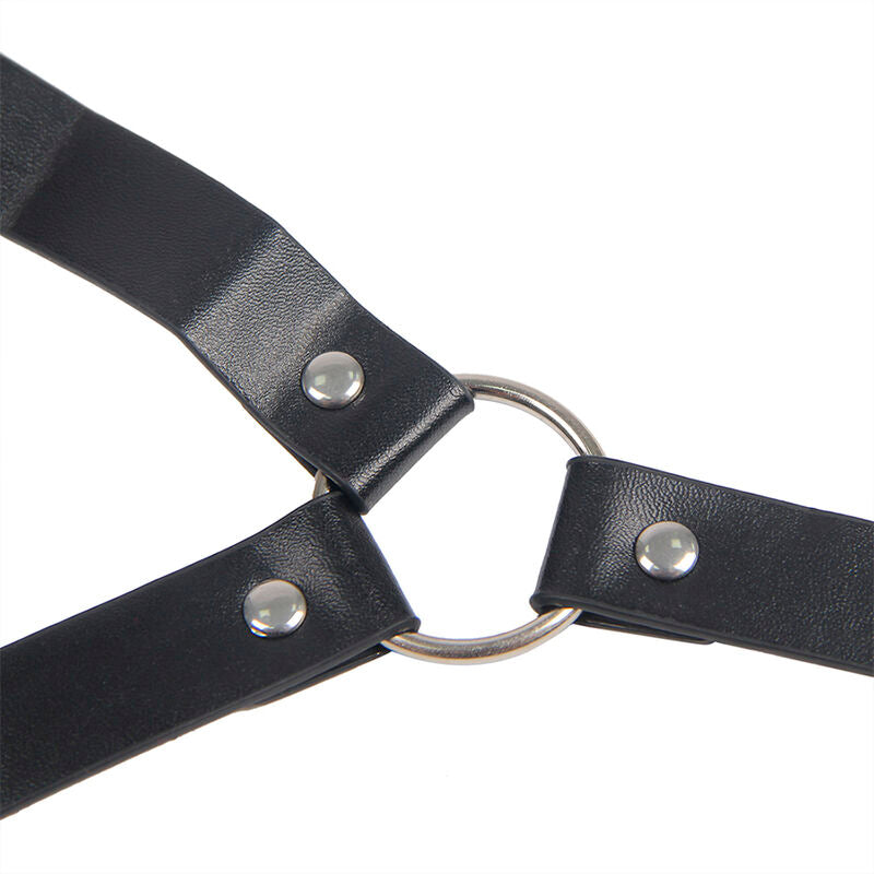 SUBBLIME - 953720 BLACK LEATHER BONDAGE CHEST CLIPS WITH STRAP ONE SIZE