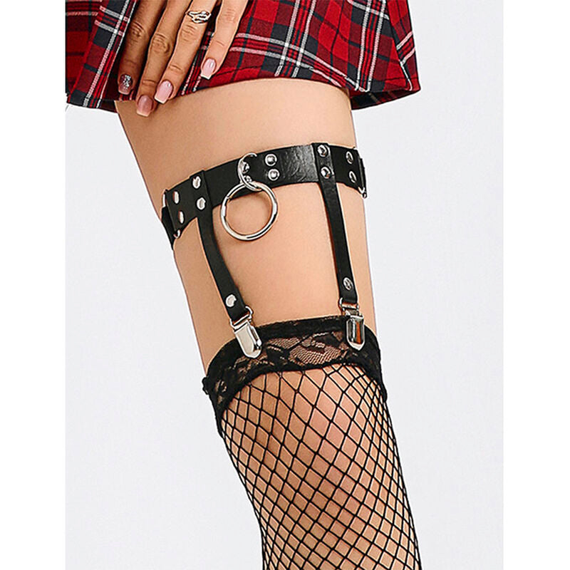 SUBBLIME - 953744 ADJUSTABLE BLACK LEATHER PUNK GARTER ONE SIZE