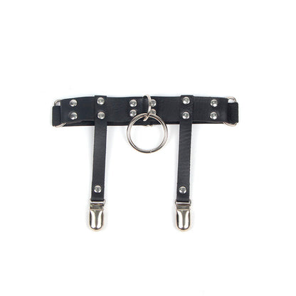 SUBBLIME - 953744 ADJUSTABLE BLACK LEATHER PUNK GARTER ONE SIZE