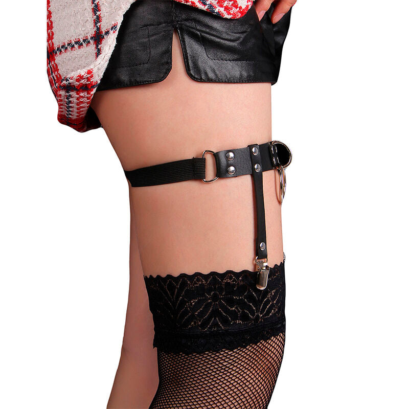 SUBBLIME - 953744 ADJUSTABLE BLACK LEATHER PUNK GARTER ONE SIZE